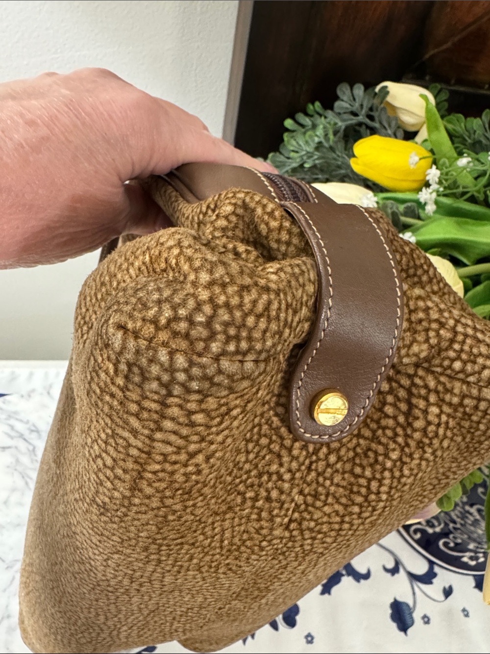 Borbonese Redwall  Brown Suede Dome Satchel / Handbag Vintage - Picture 5 of 15
